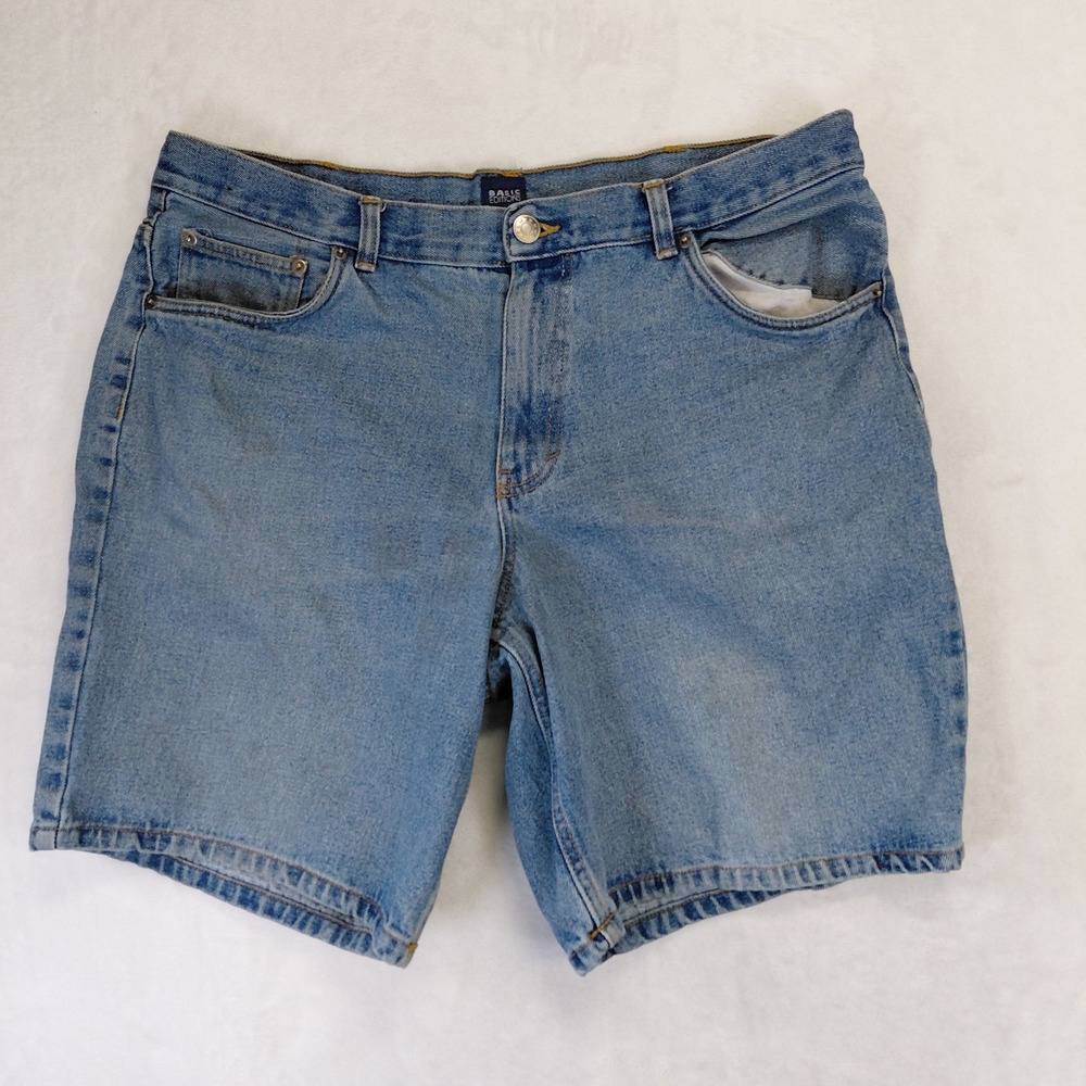 Basic Editions Mens Denim Shorts Blue Medium Wash Size 38 Cotton Casual 5-Pocket